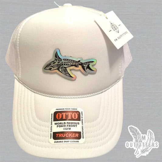 PM Outfitters Custom Design Holographic Tribal Shark Foam Rope Trucker