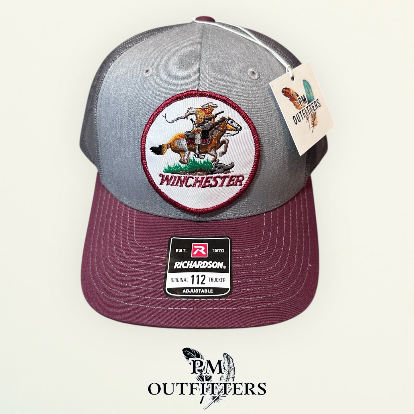 PM Outfitters | Richardson 112 Heather Gray Maroon | Retro Embroidered Patch