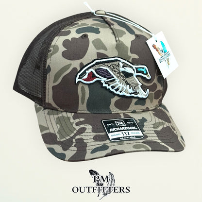 Classic Duck trucker hat profile view Bark Duck camo brim