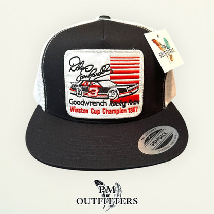 Dale Earnhardt Goodwrench 1987 Winston Cup Champion Trucker Hat — PM Outfitters | Yupoong Flat Bill Black White