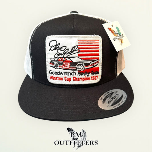 Dale Earnhardt Goodwrench 1987 Winston Cup Champion Trucker Hat — PM Outfitters | Yupoong Flat Bill Black White