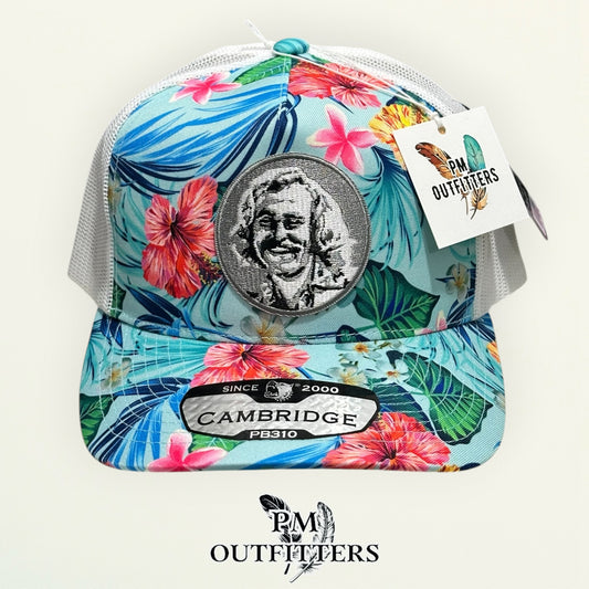 Jimmy Buffett Embroidered Patch Hat - Pitbull Cambridge PB310 Mint Floral 5-Panel Trucker
