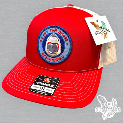 Vintage "I Pet The Shark" Ocean World Patch Trucker Hat - Richardson 112 Red White