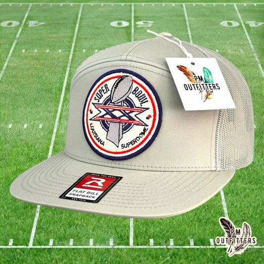 PM Outfitters Super Bowl XX Louisiana Superdome embroidered patch Richardson 168 quarry gray trucker hat