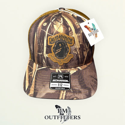 David Allan Coe Longhaired Redneck Tribute Hat — Laser Engraved Vegan Leather Patch | Richardson 112 Realtree Max-7 Camo | PM Outfitters