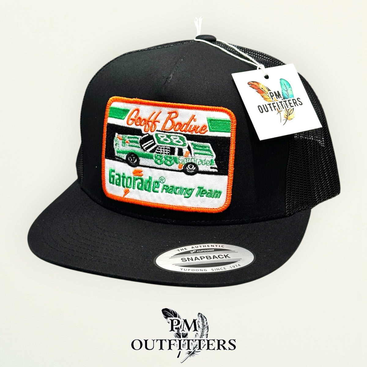 Back of the Geoff Bodine Gatorade Racing trucker hat showing the mesh panel and snapback closure