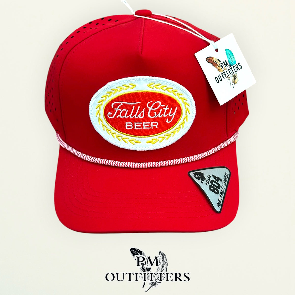 Falls City Beer trucker hat laser perforated side panel red rope