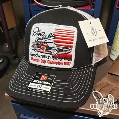 PM Outfitters Dale Earnhardt 1987 Winston Cup Champion trucker hat Richardson 112 black white vintage patch