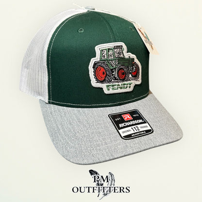Fendt Tractor Trucker Hat — PM Outfitters Retro Patch | Richardson 112 Green Gray White Farm Heritage