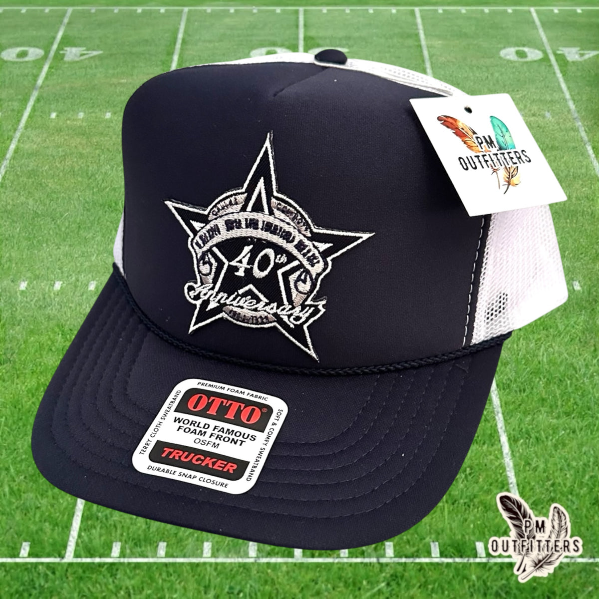 PM Outfitters Dallas Cowboys 40th Anniversary embroidered patch Otto foam front rope navy white trucker hat