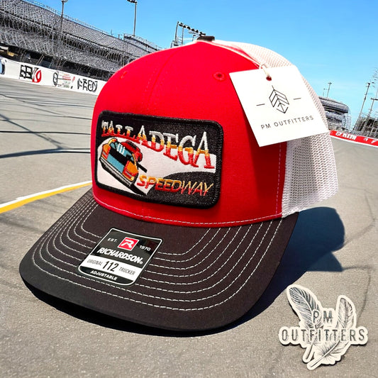 Retro Talladega Speedway Patch Richardson 112 Black Red White Trucker Hat
