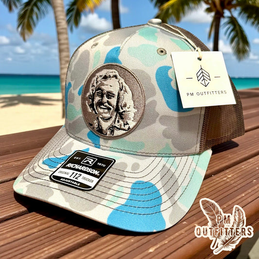 Jimmy Buffett Embroidered Patch Hat – Saltwater Duck Camo & Charcoal Richardson 112 Trucker | PM Outfitters