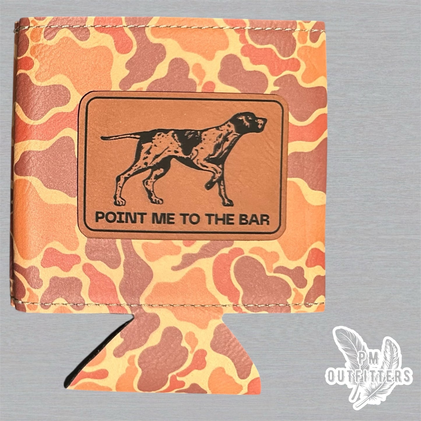 PM Outfitters Custom Laser Engraved “Point Me To The Bar” Premium Camouflage Leatherette Can Koozie