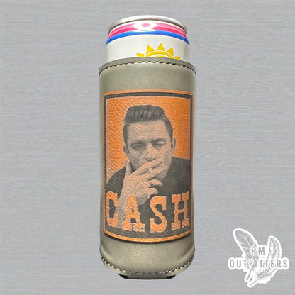 PM Outfitters Custom Laser Engraved Johnny Cash Premium Leatherette Slim Can Koozie