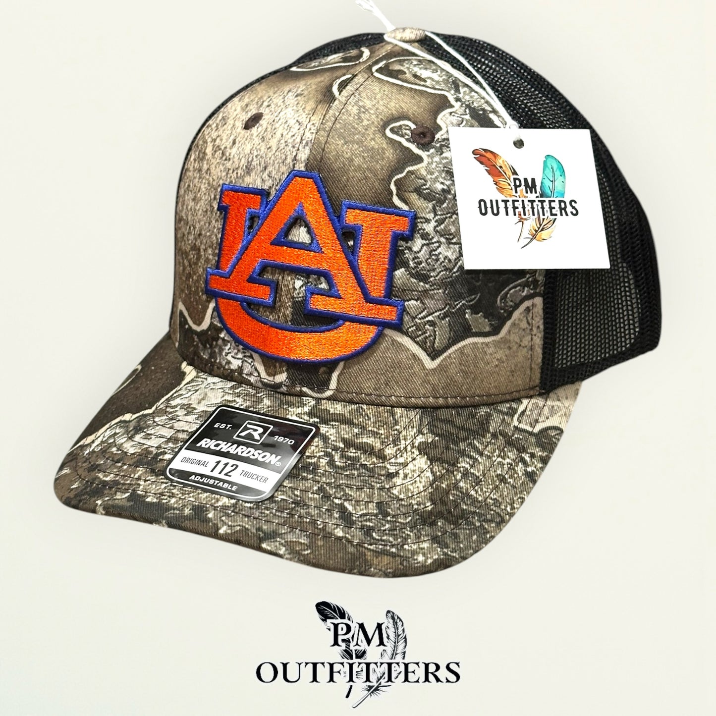 Auburn Tigers AU Logo Trucker Hat | PM Outfitters Richardson 112 Realtree Excape Camo | War Eagle