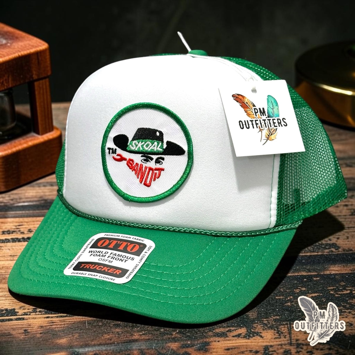 PM Outfitters Skoal Bandit trucker hat green white Otto foam front rope embroidered patch