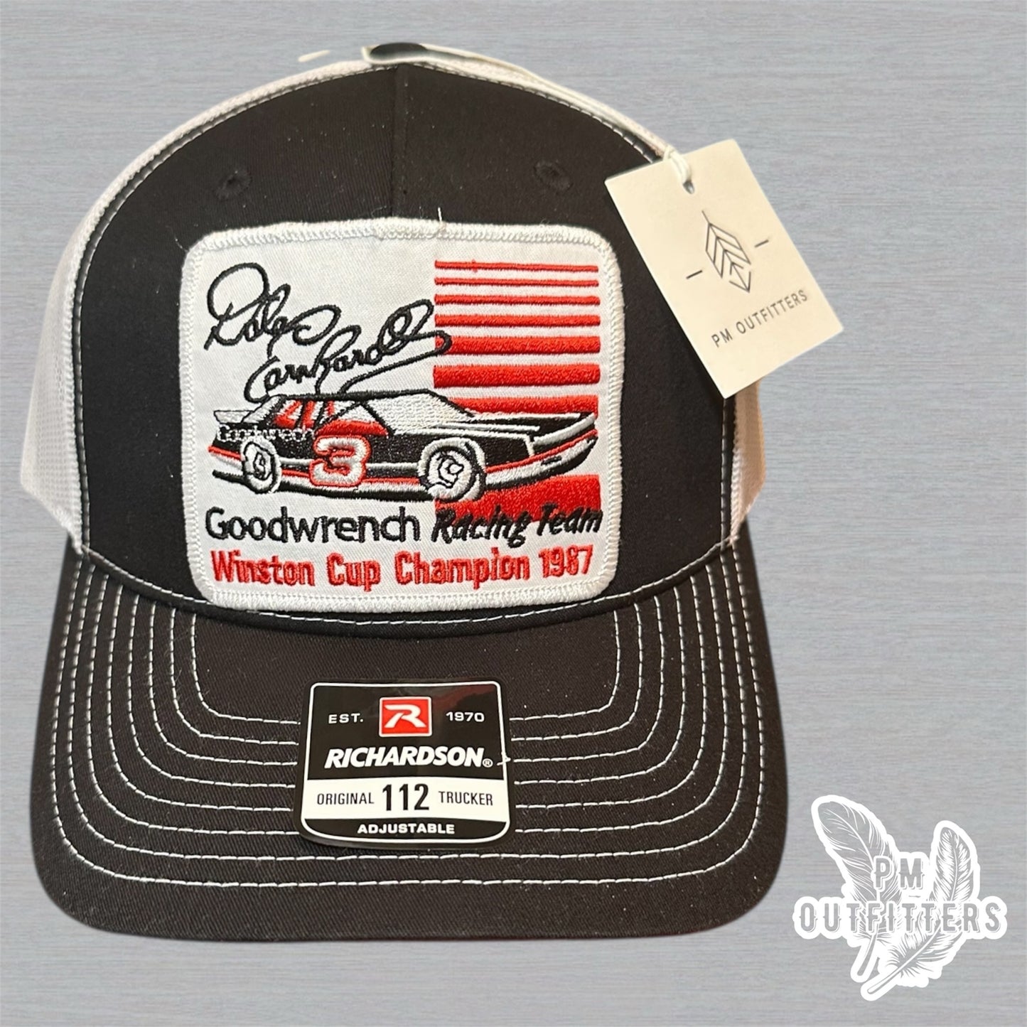 Dale Earnhardt 1987 Winston Cup Champion Trucker Hat - PM Outfitters Vintage Patch | Richardson 112 Black White