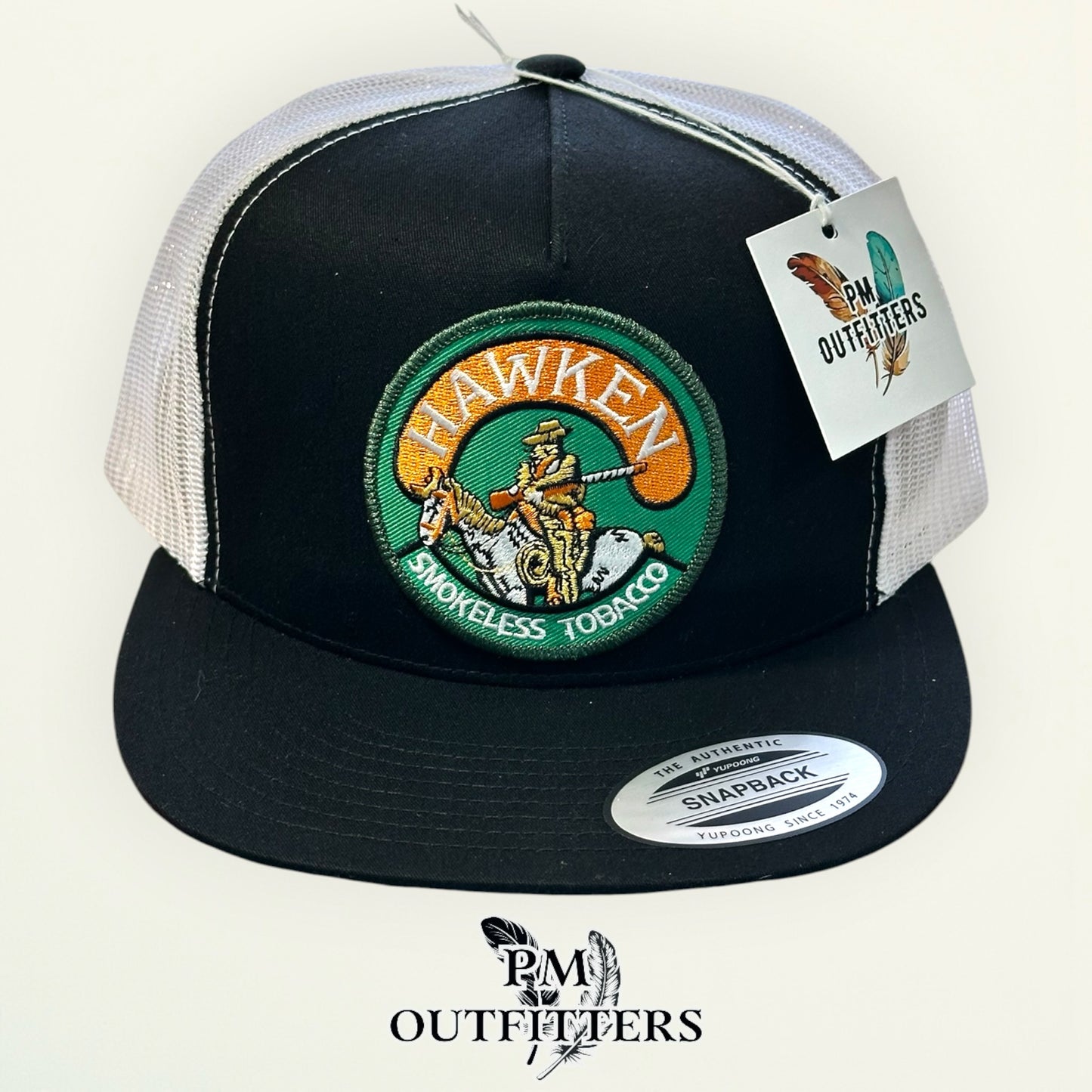 Hawken Smokeless Tobacco Hat | Yupoong 6006 Black & White Flatbill