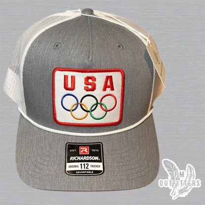 Vintage USA Olympics Rope Trucker Hat - Heather Gray & White Richardson 112