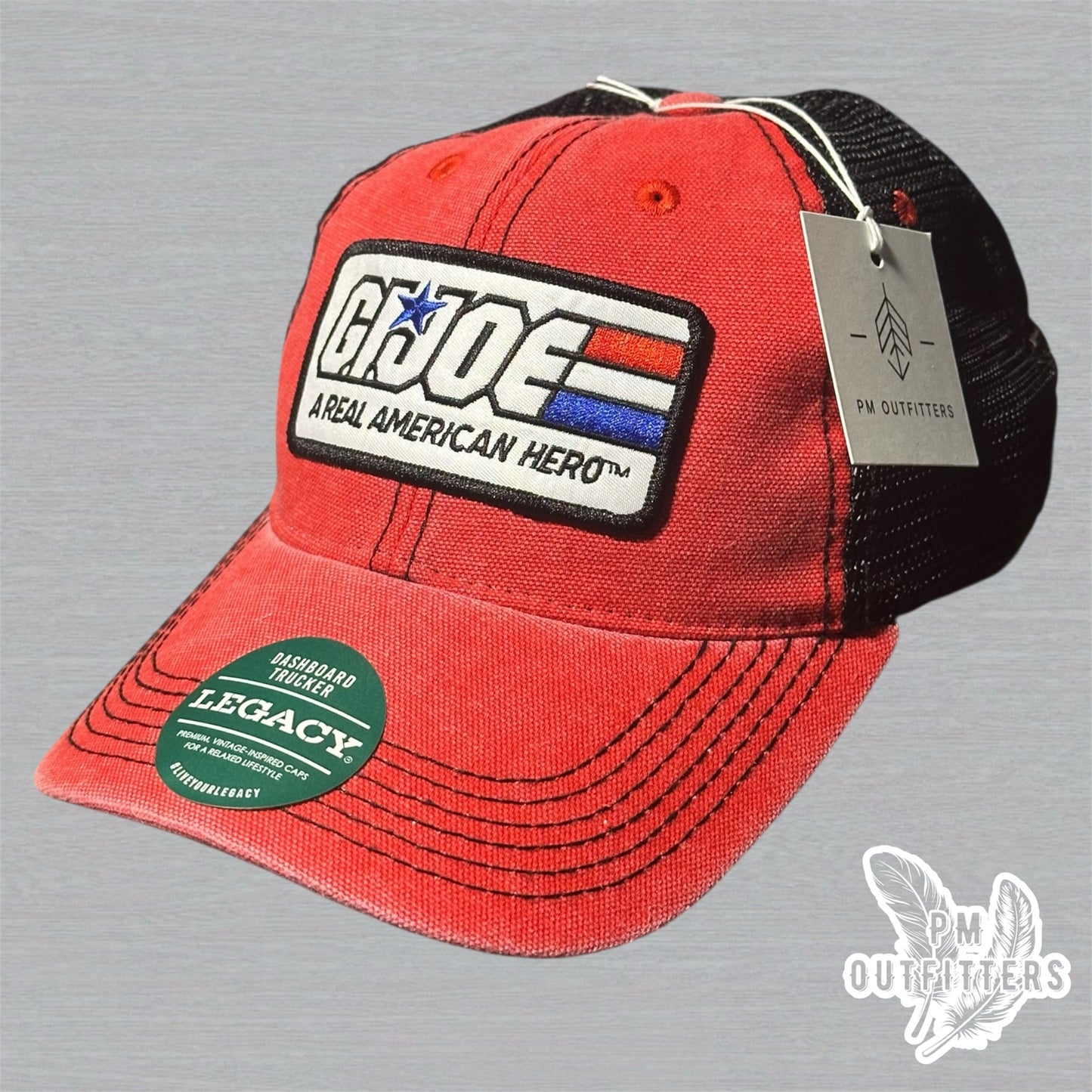 Red & Black Legacy Dashboard Trucker Hat – Embroidered G.I. Joe Patch | Retro Mesh Cap