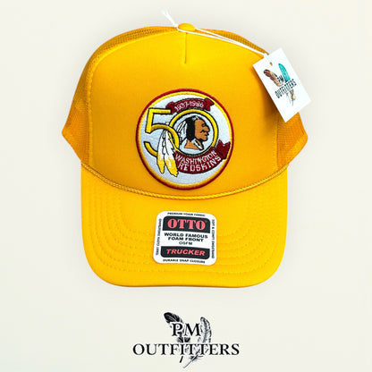 PM Outfitters Washington Redskins 50th Anniversary embroidered patch Otto foam front rope gold trucker hat