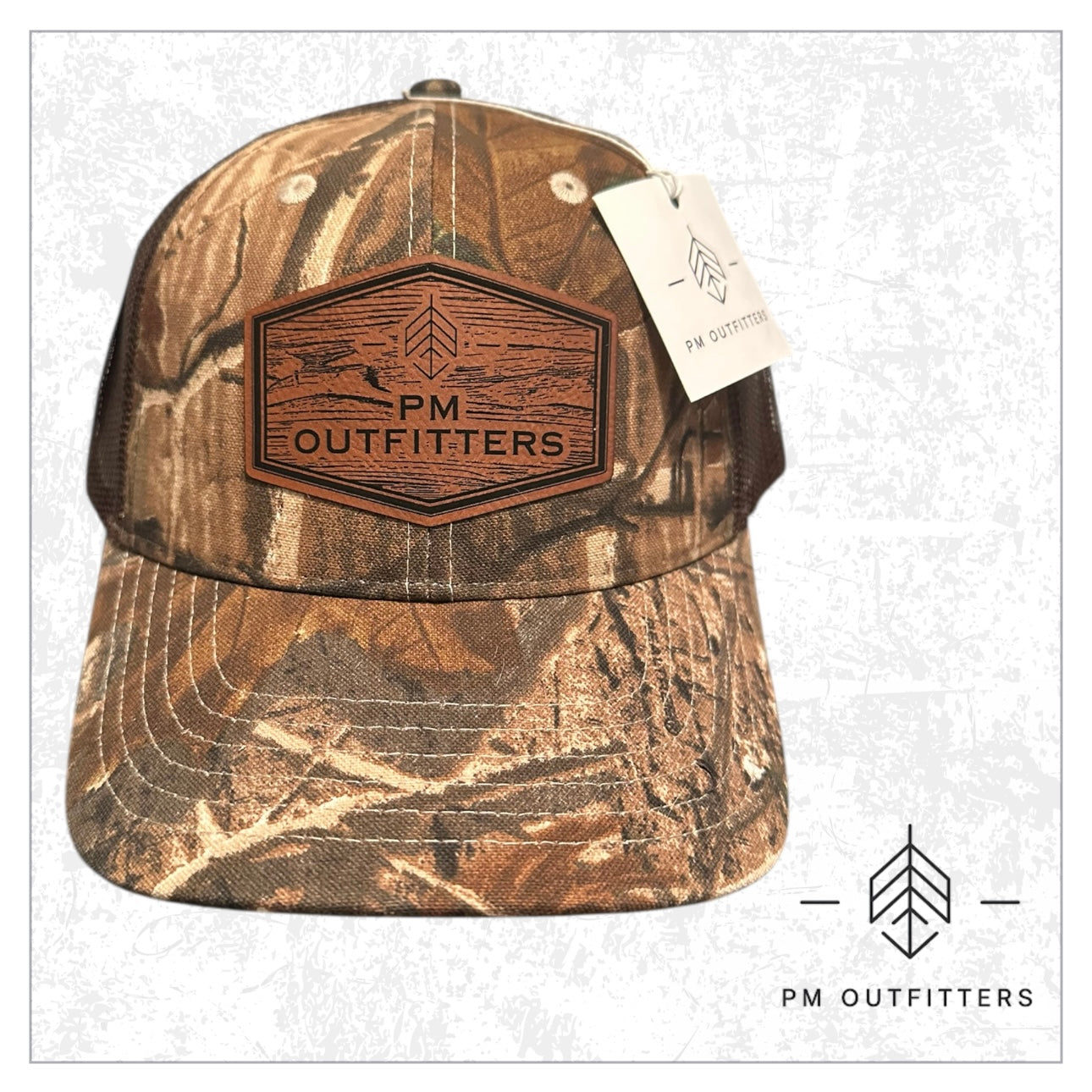 PM Outfitters Wood Grain Logo Camo Meshback Cap