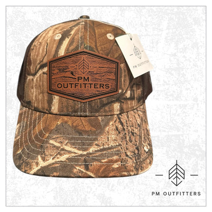 PM Outfitters Wood Grain Logo Camo Meshback Cap