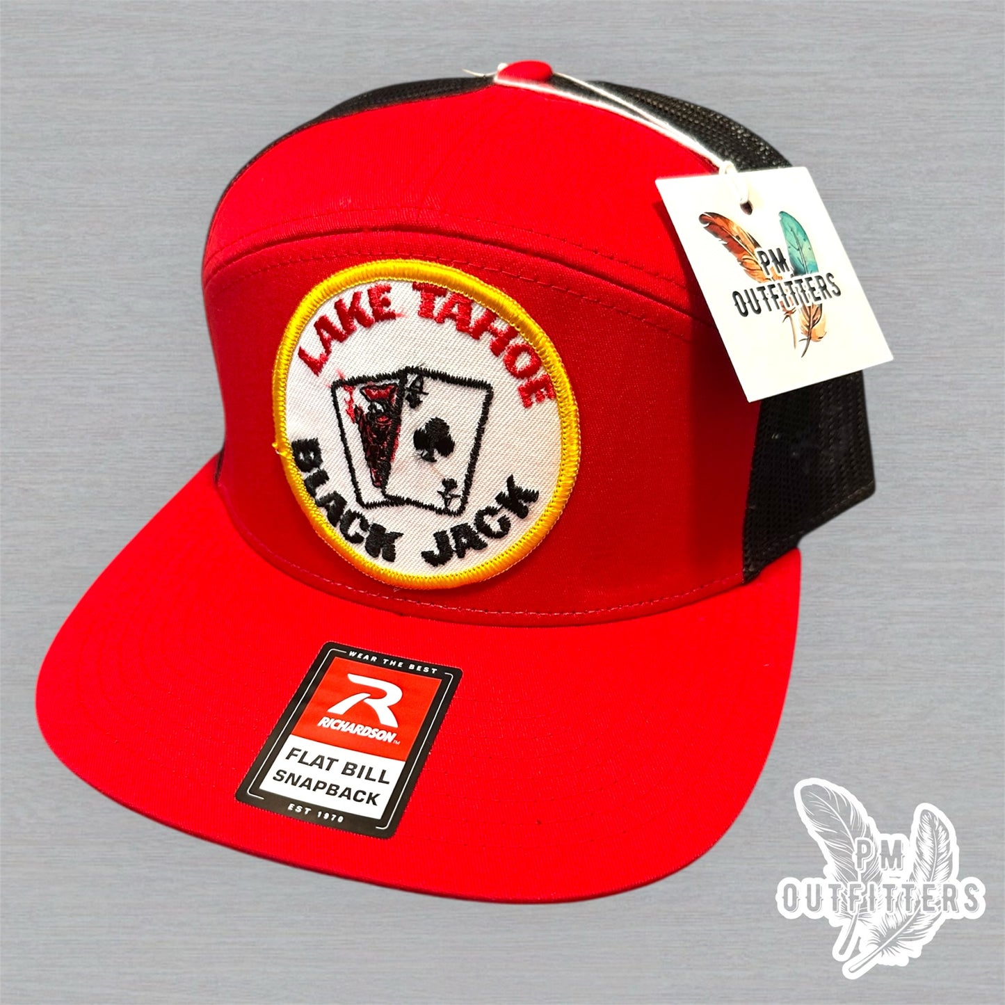 Vintage Lake Tahoe Black Jack Patch Trucker Hat - Richardson 168 Red Black