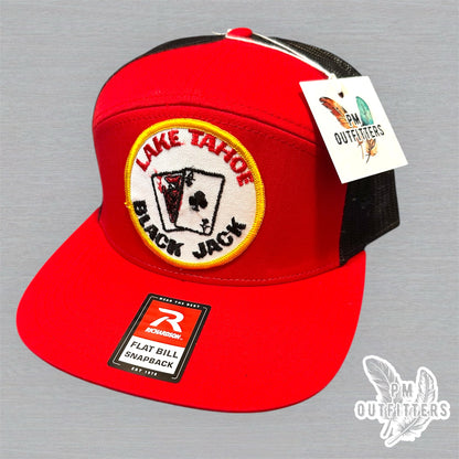 Vintage Lake Tahoe Black Jack Patch Trucker Hat - Richardson 168 Red Black