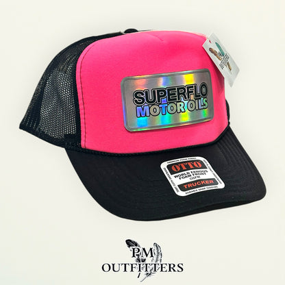 Superflo Motor Oils Trucker Hat | PM Outfitters Exclusive | Otto Foam Front Hot Pink & Black