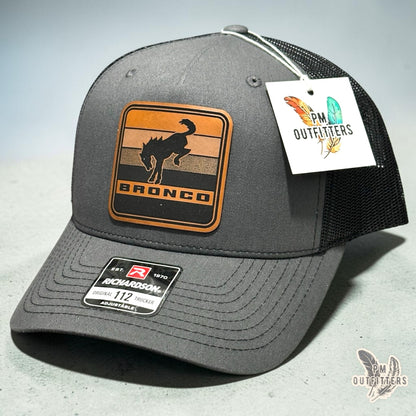 PM Outfitters Bronco trucker hat charcoal black Richardson 112 vegan leather patch