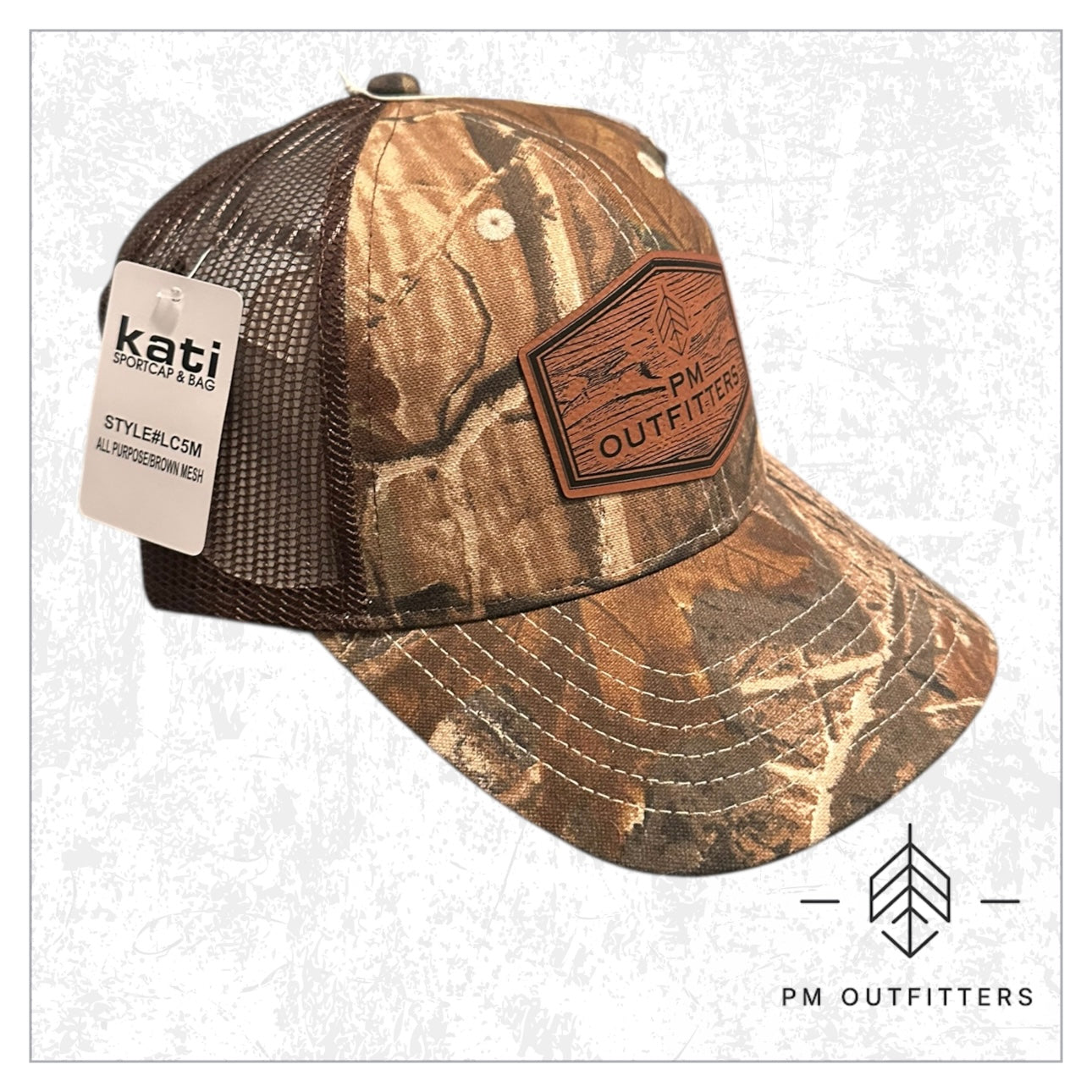 PM Outfitters Wood Grain Logo Camo Meshback Cap