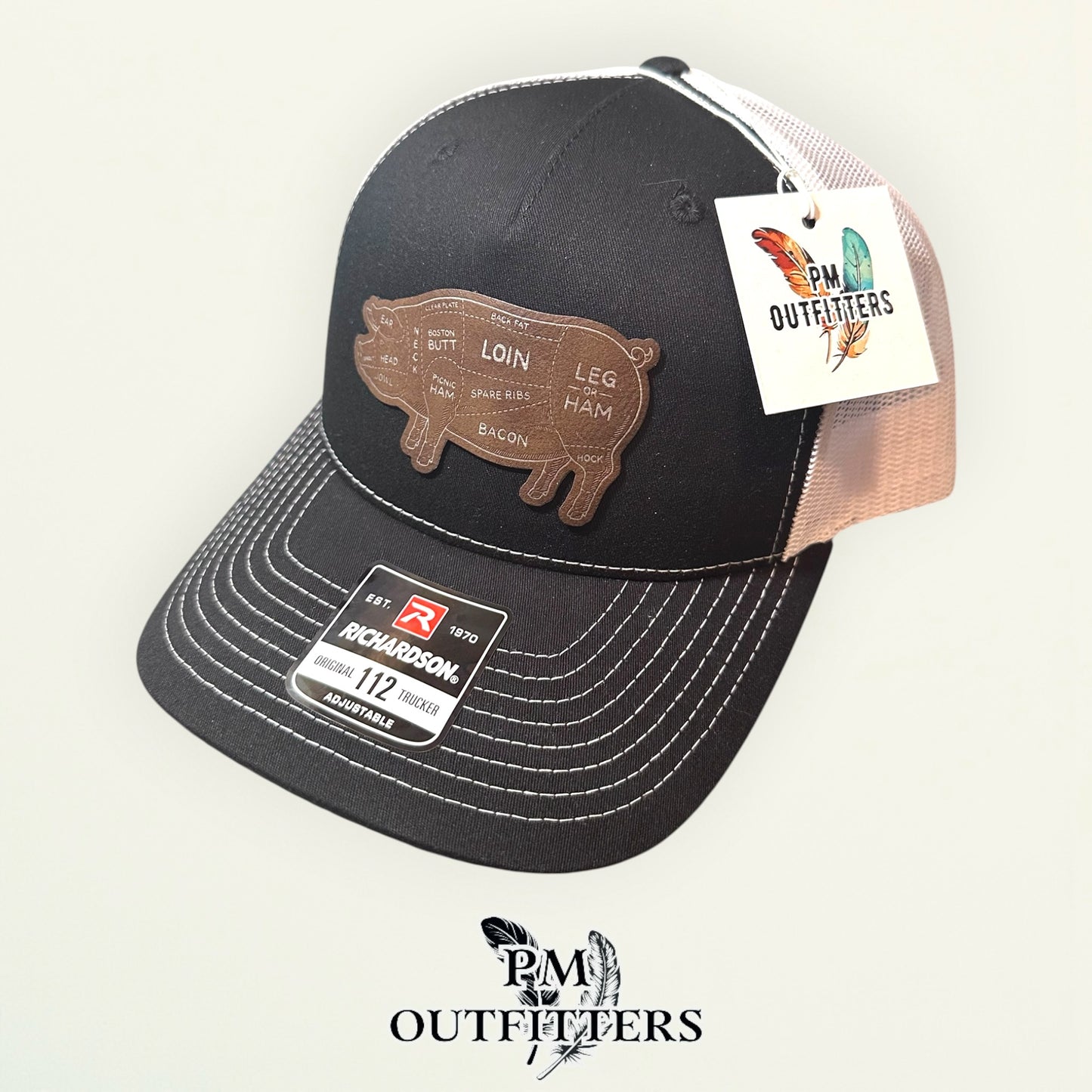 Pork Butcher Cuts Pig Hat — Richardson 112 Black & White | PM Outfitters