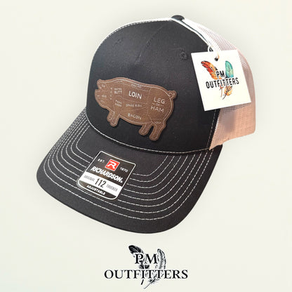 Pork Butcher Cuts Pig Hat — Richardson 112 Black & White | PM Outfitters