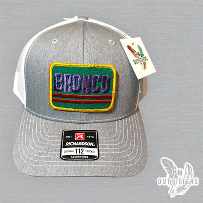 Ford Bronco Vintage Patch Trucker Hat - Richardson 112 Heather Gray White