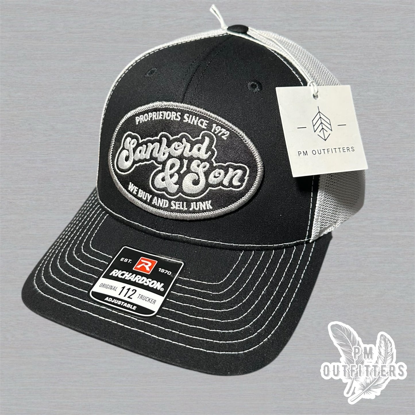 Retro Sanford & Son Embroidered Patch Black & White Richardson 112 Trucker Hat