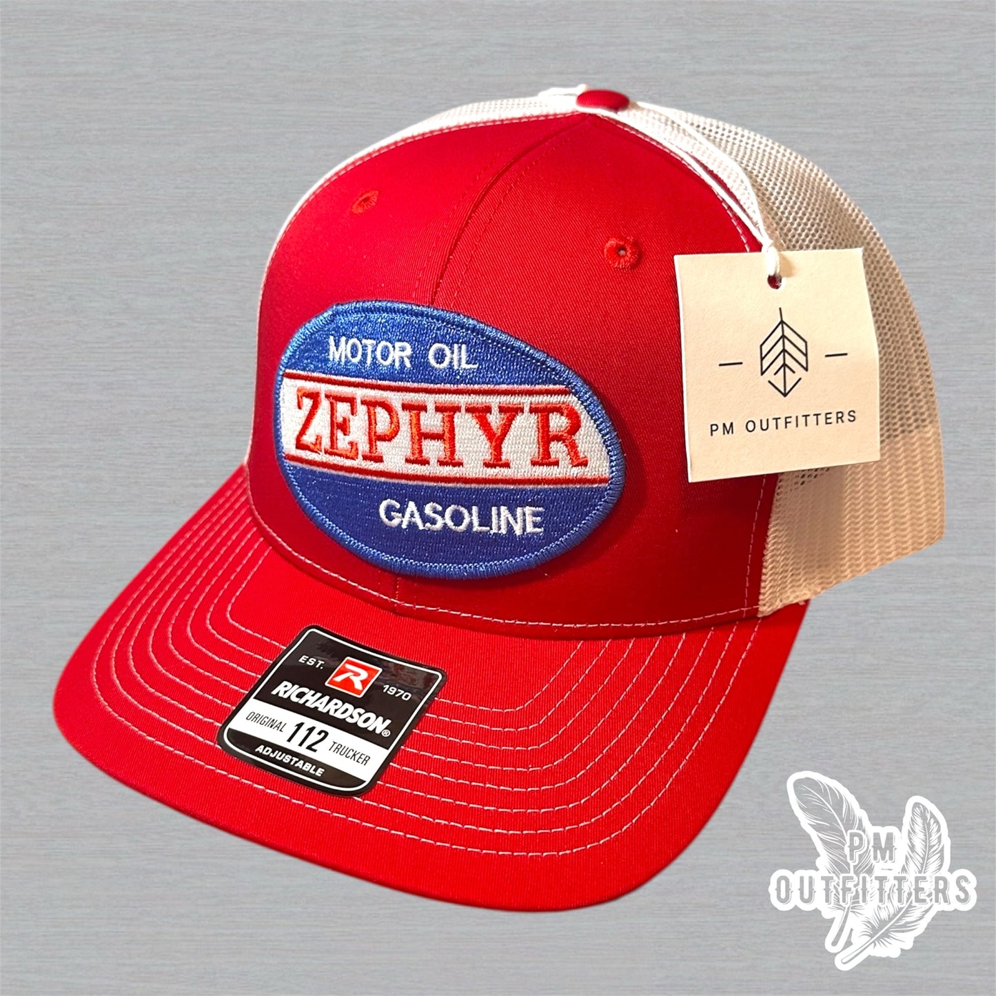 Vintage Zephyr Motor Oil & Gasoline Trucker Hat - Red & White Richardson 112