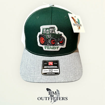 Fendt Tractor Trucker Hat — PM Outfitters Retro Patch | Richardson 112 Green Gray White Farm Heritage