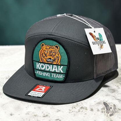 Kodiak Fishing Team Flat Bill Hat – PM Outfitters Retro Patch | Richardson 168 Charcoal Tobacco & Outdoor Heritage