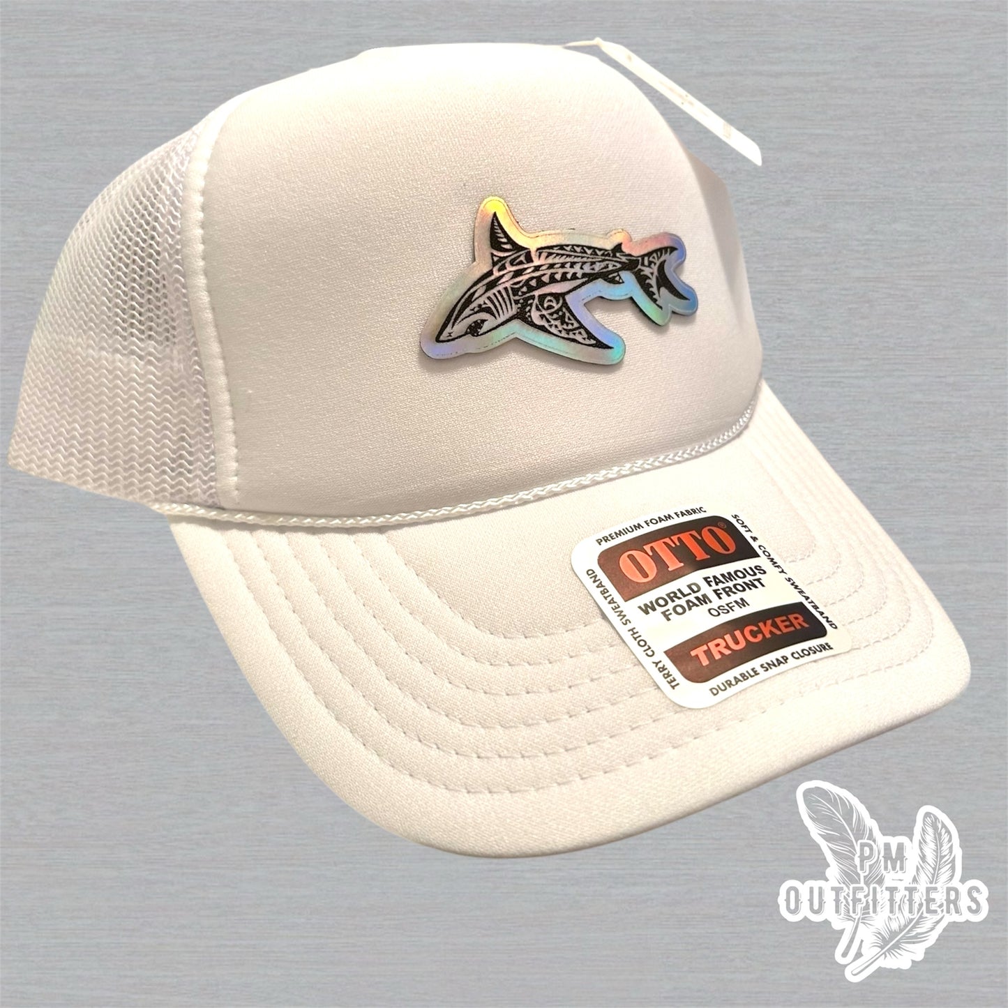 PM Outfitters Custom Design Holographic Tribal Shark Foam Rope Trucker