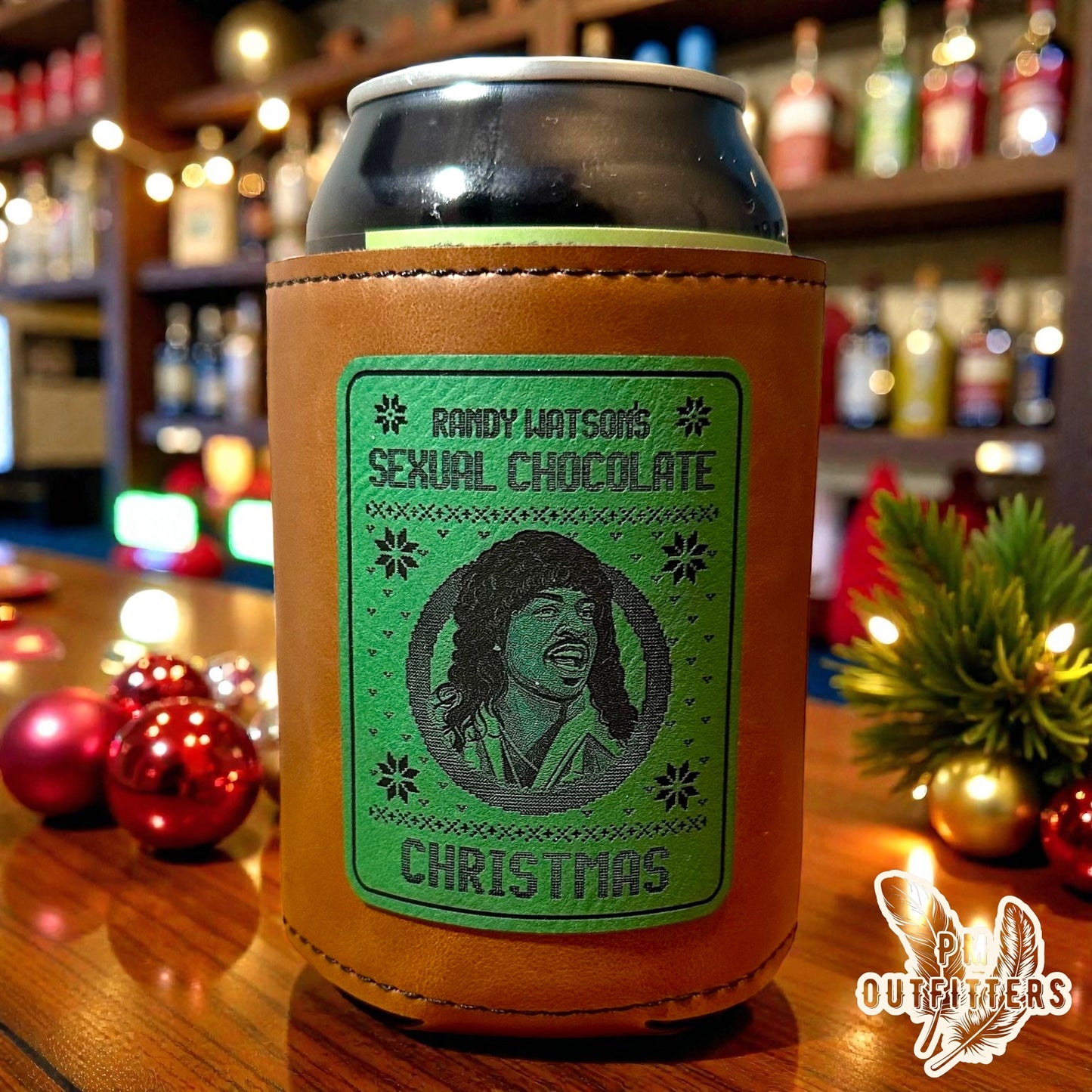 PM Outfitters Custom Laser Engraved Randy Watson’s Sexual Chocolate Christmas Premium Leatherette Can Koozie