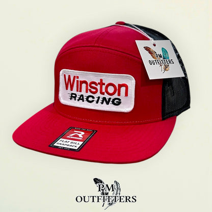 Winston Racing Retro Patch Hat | Richardson 168 Red & Black 7-Panel Flat Bill