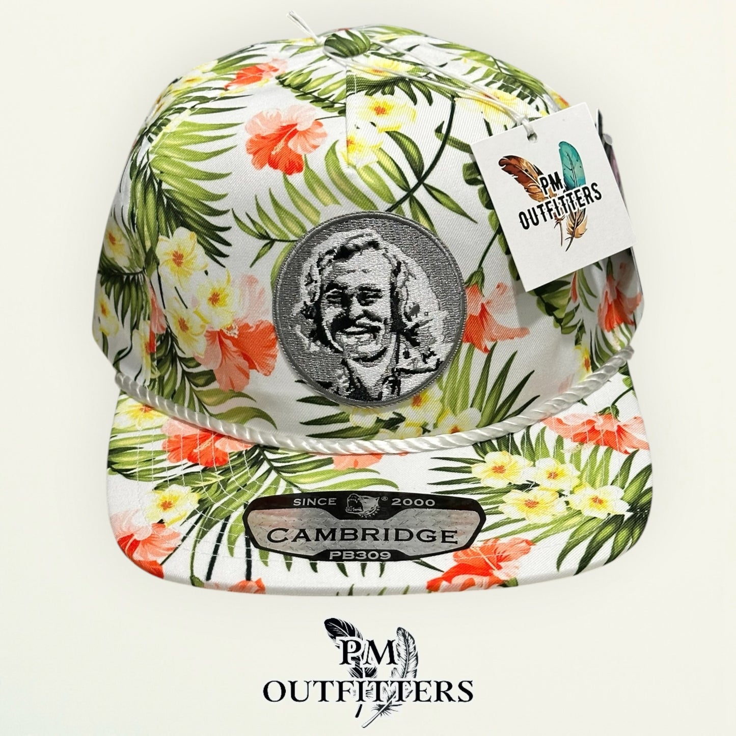 Jimmy Buffett Embroidered Patch Hat – Pitbull Cambridge PB309 Cream Floral Rope Unstructured | PM Outfitters