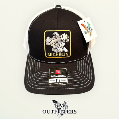 Michelin Man Trucker Hat — Retro Embroidered Patch | Richardson 112 Black White