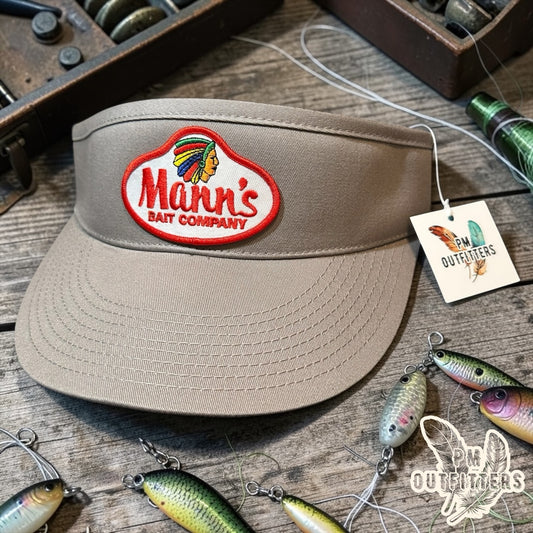 Mann's Bait Company Visor – PM Outfitters Retro Patch | Decky Gray Fishing Tackle Heritage