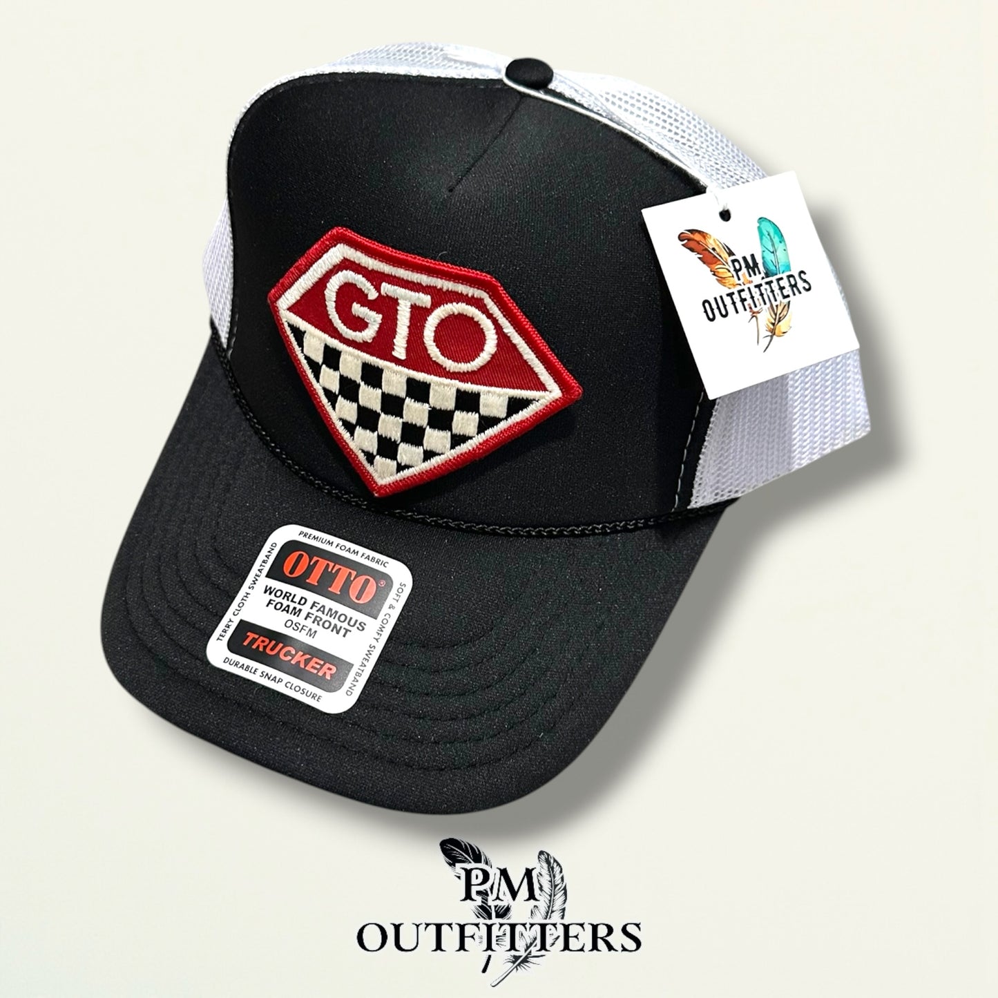 GTO Trucker Hat – PM Outfitters True Vintage Patch | Otto Foam Rope Black & White Muscle Car