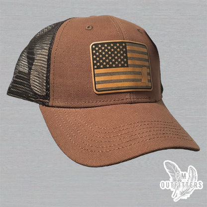 PM Outfitters Custom Design American Flag MS DriDuck Canvas Trucker Hat