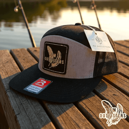 PM Outfitters 2-feather Silver Logo Patch 7-Panel Trucker Hat