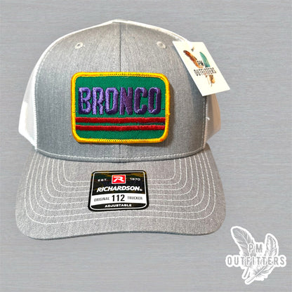 Ford Bronco Vintage Patch Trucker Hat - Richardson 112 Heather Gray White