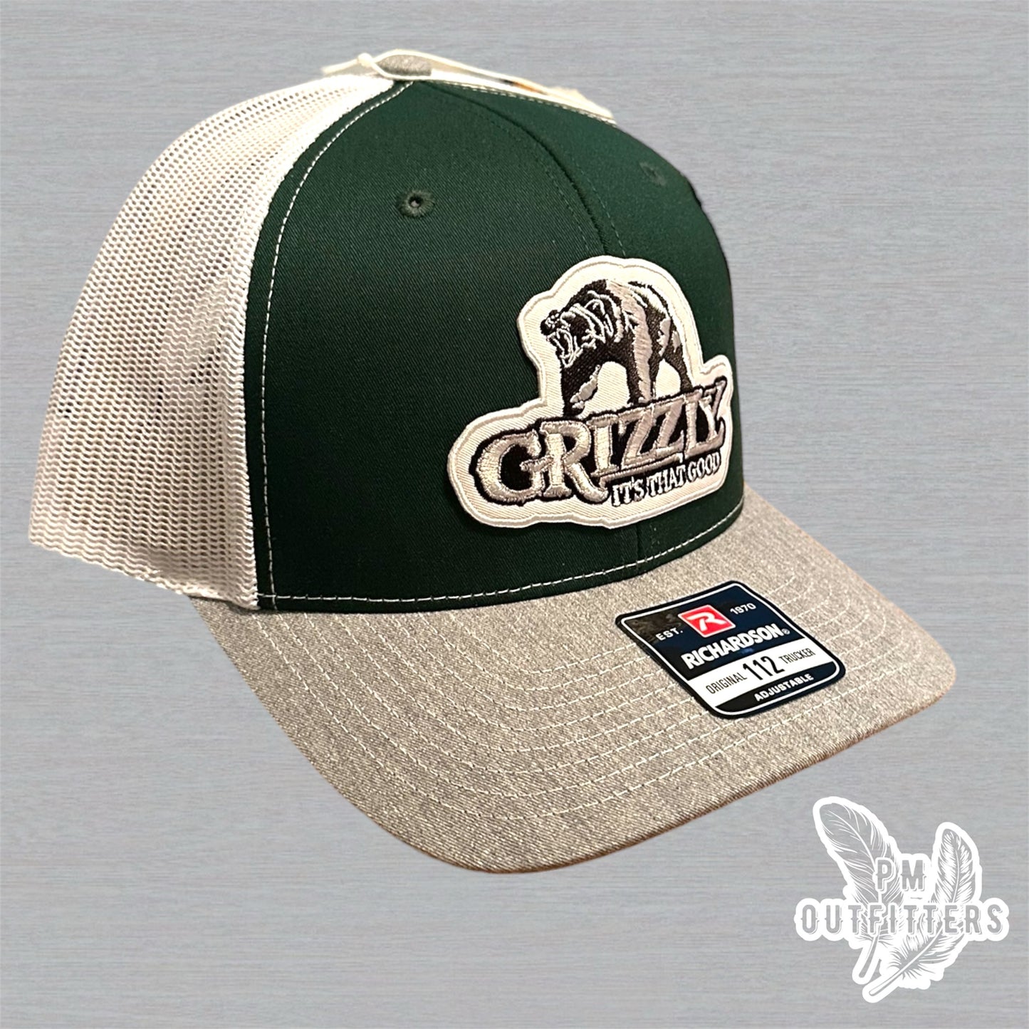 Grizzly “It’s That Good” Trucker Hat - Green, Gray & White Richardson 112